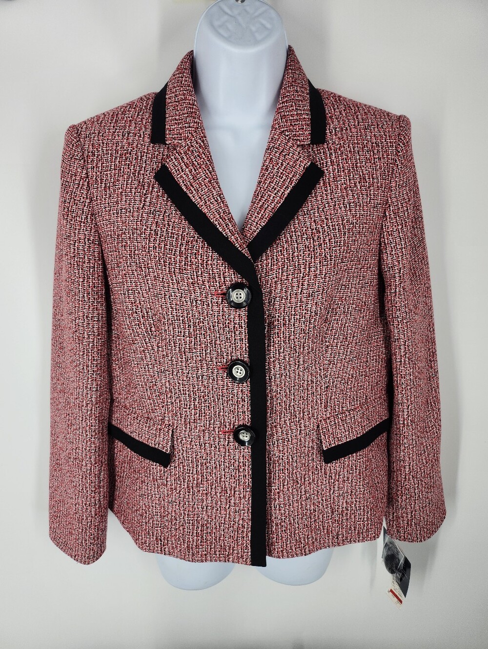 Evan-Picone Petite Tweed Blazer Jacket NWT Red Black White Coquette Career 10P